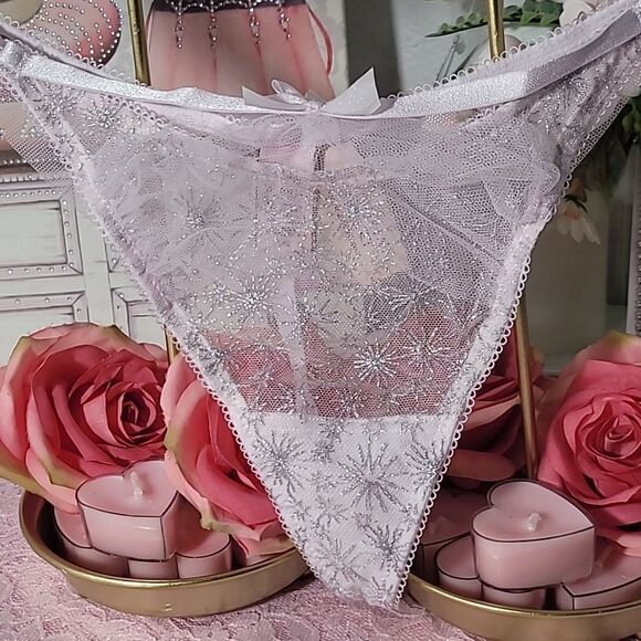 Beautiful (VICTORIA'S SECRET) Lace LavanderShiller Thong Panty NWT 1893 - Picture 3 of 6